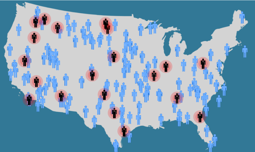 Graphic of US map populated with people and robots